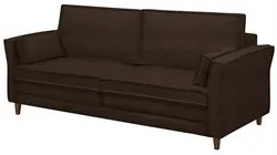 Sofá Living 3 Lugares 220cm Pés Madeira Efraim F05 Veludo Marrom - Mpo