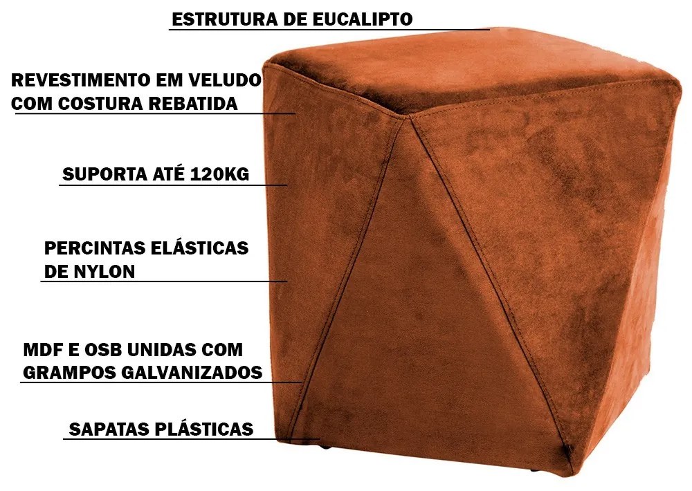 Kit 02 Puffs Decorativo Sala de Estar Blois Veludo Telha G15 - Gran Belo