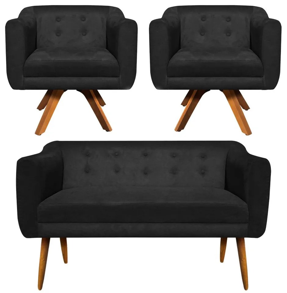 KIT 01 NAMORADEIRA E 02 POLTRONAS GIRATO - Preto