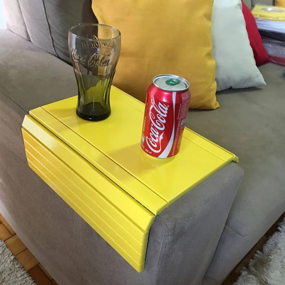 Bandeja Esteira para Braco de Sofa Porta Copo Reto Amarelo - D'Rossi