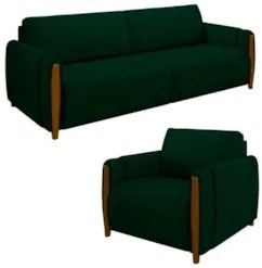 Conjunto Sofá 3 Lugares 223cm e Poltrona 98cm Amaranto Z32 Veludo Verd