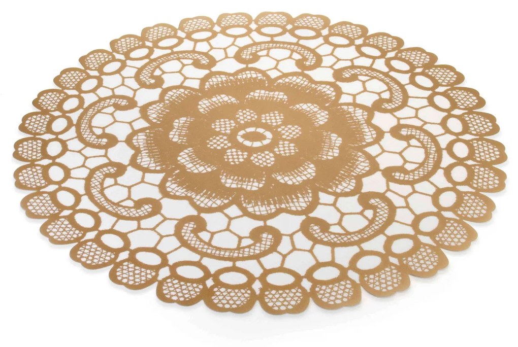 Jogo Americano Redondo de Plástico Flor Dourado 38 cm - D'Rossi