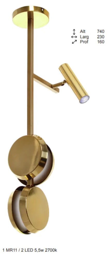 Plafon Eclipse Haste Vertical 16X23X74Cm Discos E Spot Articulado Meta... (CHAMPANHE / DOURADO BRILHO, 220V)
