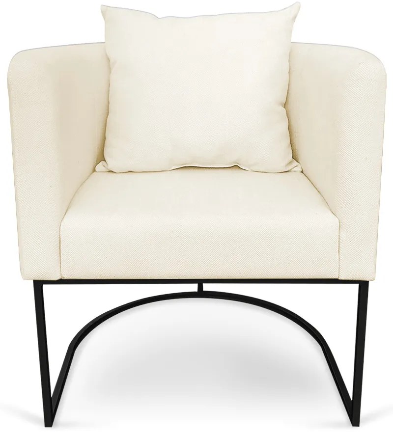 Kit 02 Poltronas Paola Linho Base Metálica Preto D03 - D'Rossi - Grosso Bege