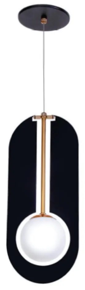 Pendente Globo Corte Laiser 16X10X39Cm Metal E Globo Ø10Cm 01Xg9 |Old... (PRETO / CROMADO, FOSCO (BRANCO))