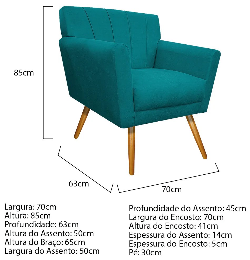 Poltrona Laura Pés Palito Mel Suede Azul Turquesa - ADJ Decor