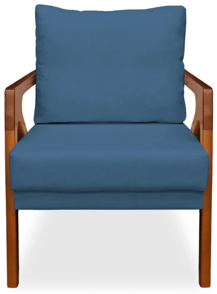 Poltrona Decorativa Amber Base De Madeira Veludo Azul Marinho