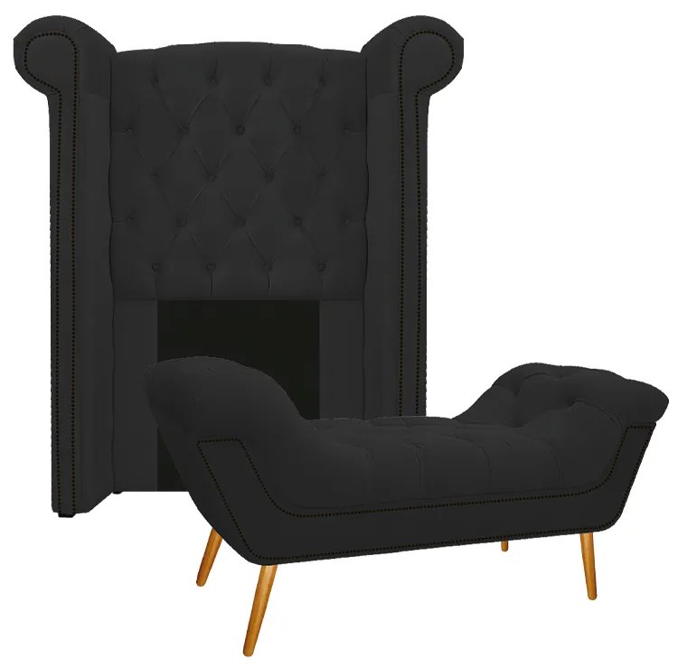Kit Cabeceira e Calçadeira Veneza 100 cm Solteiro Corano Preto - ADJ Decor
