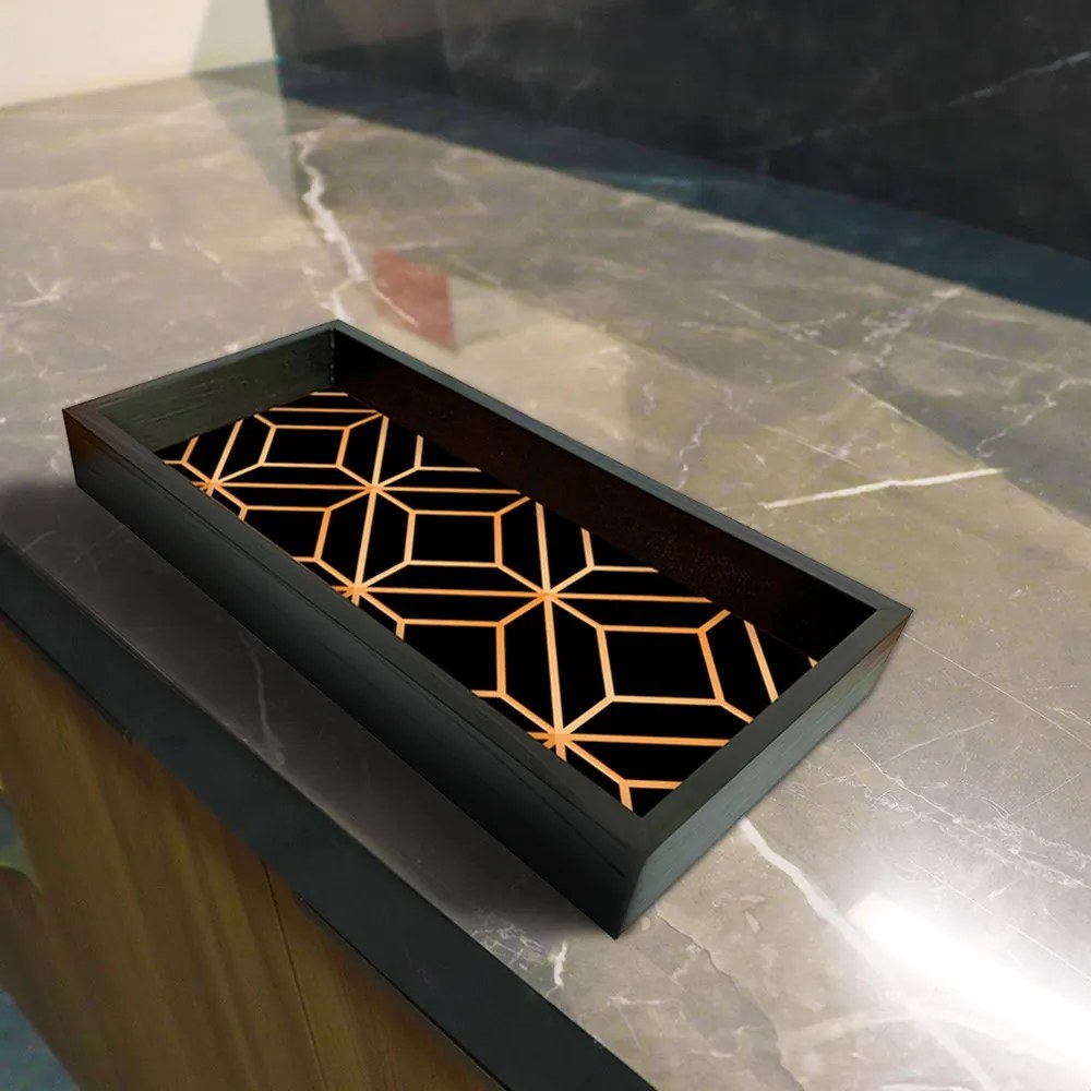Bandeja Preta com Gravura Impermeável "Geometric Luxo" 34cm D05 - D'Rossi