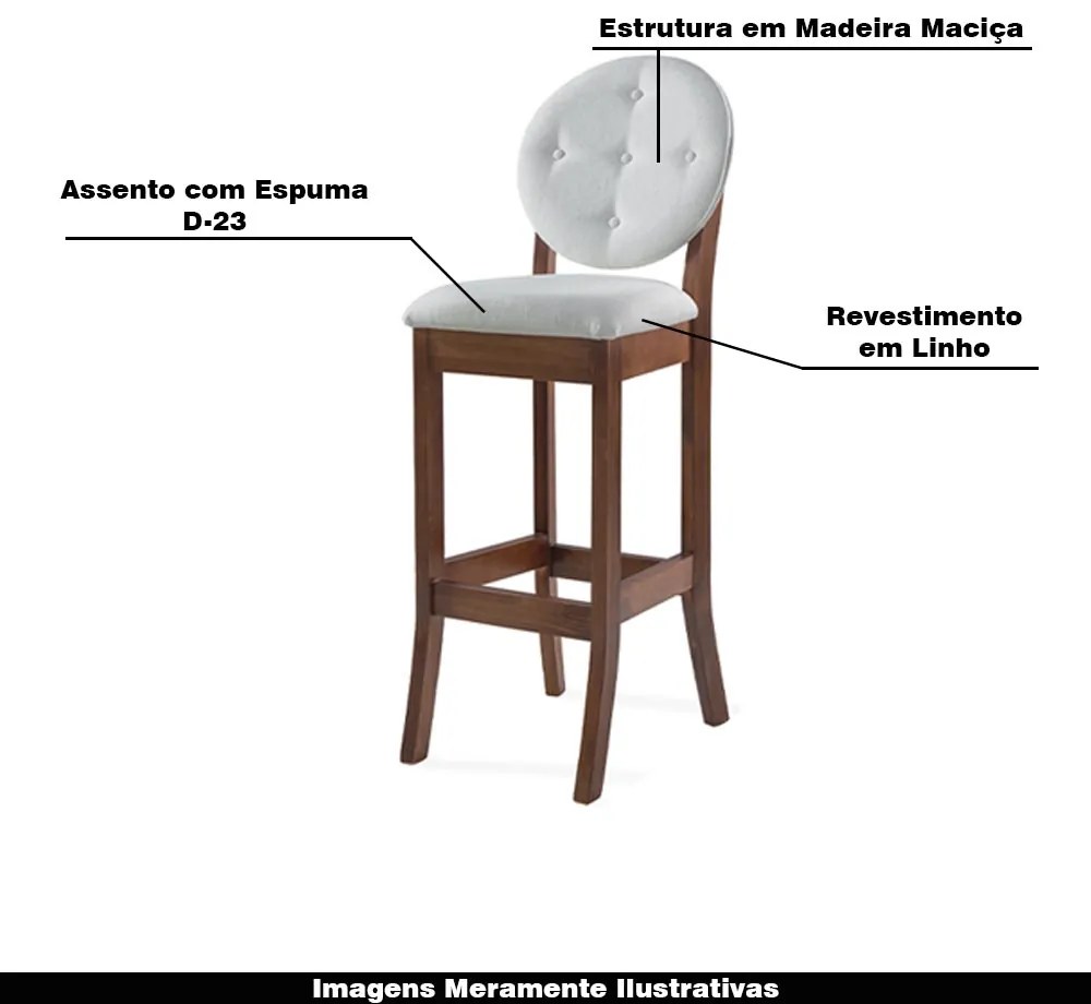 Kit 4 Banquetas Alta Madeira Maciça Teseu Linho Off White/Imbuia G42 - Gran Belo