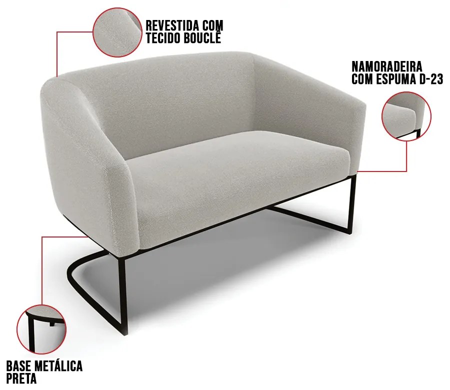 Namoradeira e 2 Poltronas Industrial Preto Stella Bouclê D03 - D'Rossi - Cinza