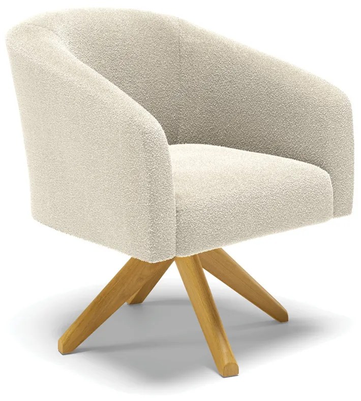 Poltrona Sala Decorativa Giratória Madeira Stella Bouclê D03 - D'Rossi - Bege