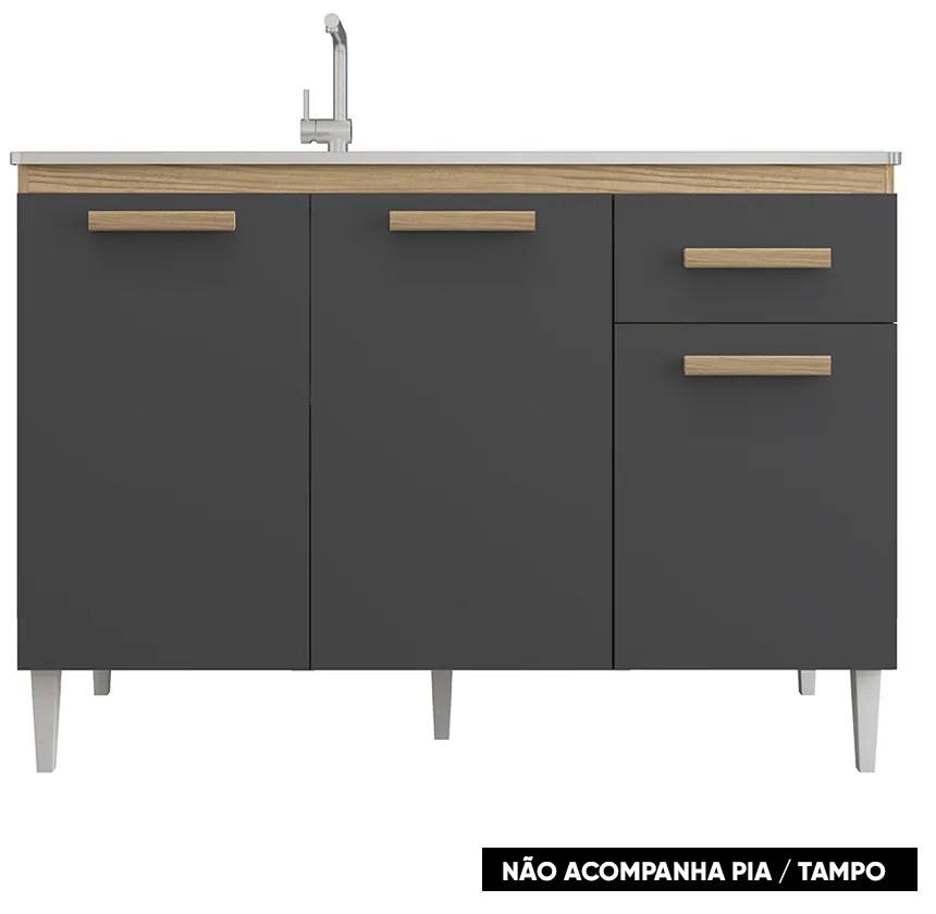 Balcão Cozinha sem Tampo 120cm para Pia Grazieli Atacama/Grafite A09 - D'Rossi