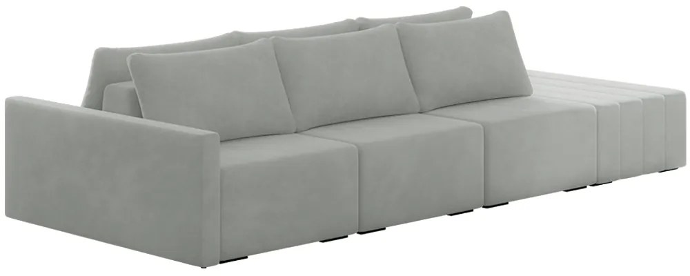 Sofá Ilha Modulado Milos 342cm Puff Lateral Veludo Cinza G33 - Gran Belo