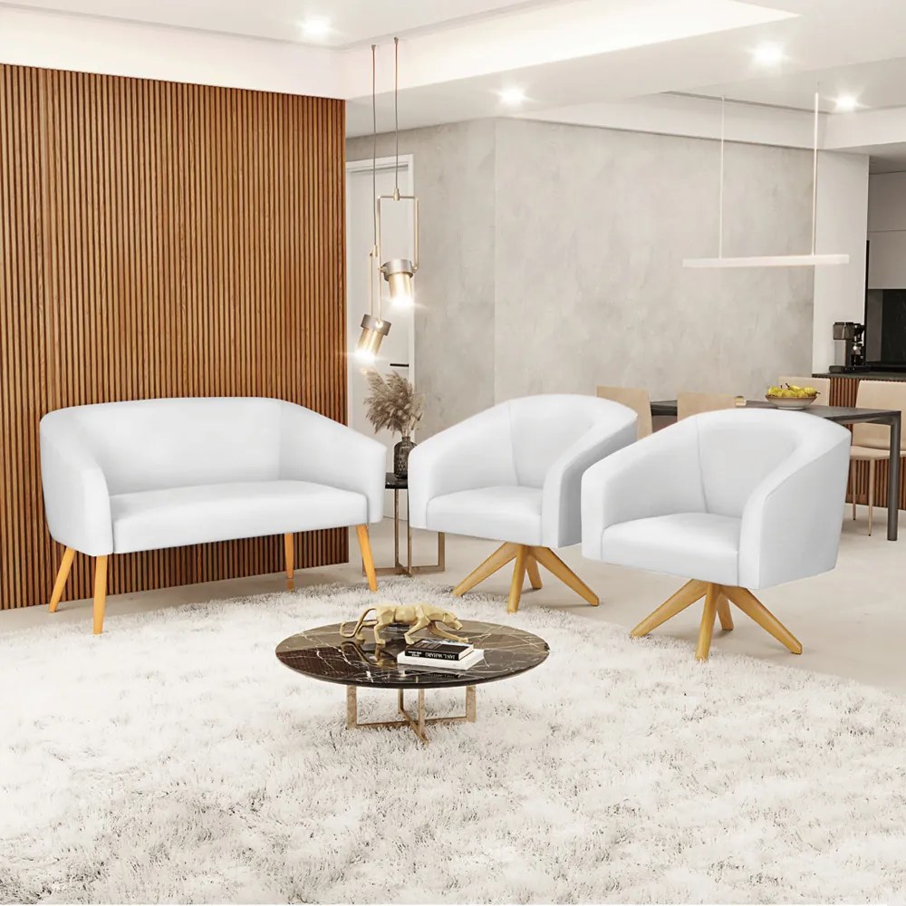 Namoradeira e 2 Poltronas Giratória MA30 Stella Sintético Branco D03 - D'Rossi