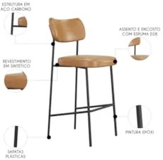 Banqueta Alta Bar Estofada Kit 10 Milli Sintético Caramelo A14 - Mpoze