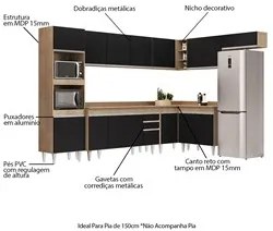 Armário de Cozinha Modulada de Canto 8 Peças CP08 Balcão com Tampo Cas