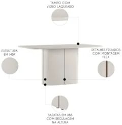 Mesa de Jantar Retangular 160cm 6 Lugares Flex Zuni Off N02 - Mpozenat