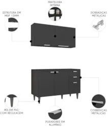Armário de Cozinha CP01 Para Pia 120cm Pérola Z34 Preto - Mpozenat