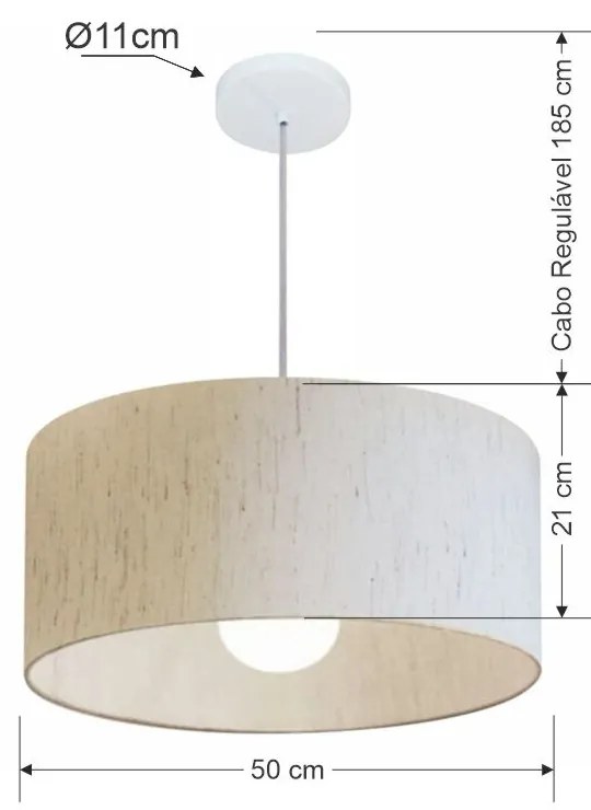 Lustre Pendente Cilíndrico Md-4052 Cúpula em Tecido 50x21cm Linho Bege - Bivolt
