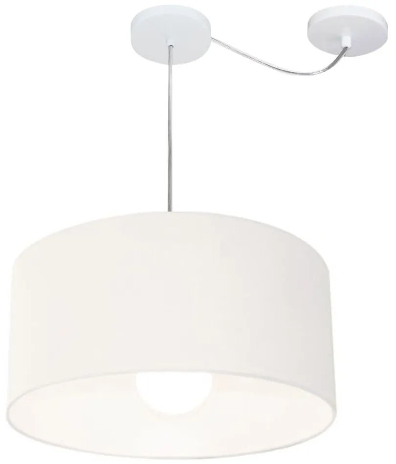 Lustre Pendente Cilíndrico Com Desvio Md-4228 Cúpula em Tecido 45x25cm Branco - Bivolt