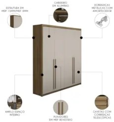 Guarda Roupa Solteiro 4 Portas 183cm Dubai Nature/Fendi - Vila Ri