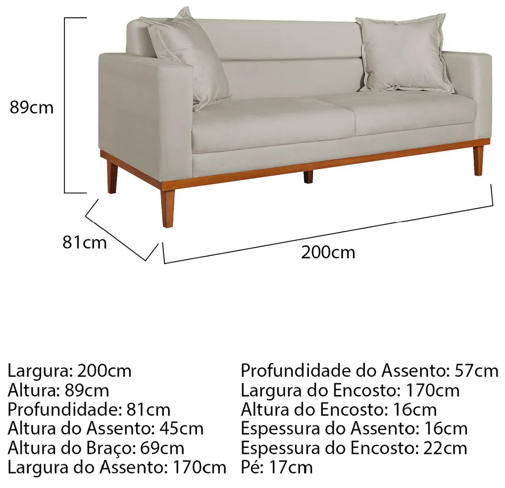 Sofá 2 Lugares Viena Linho - ADJ Decor