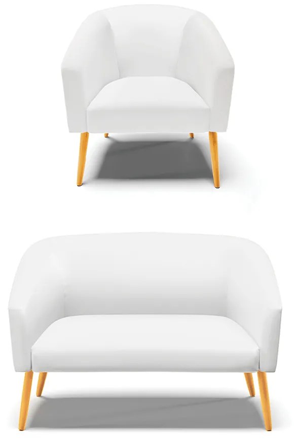 Sofá Namoradeira e Poltrona Pé Palito Castanho Stella Sintético Branco D03 - D'Rossi