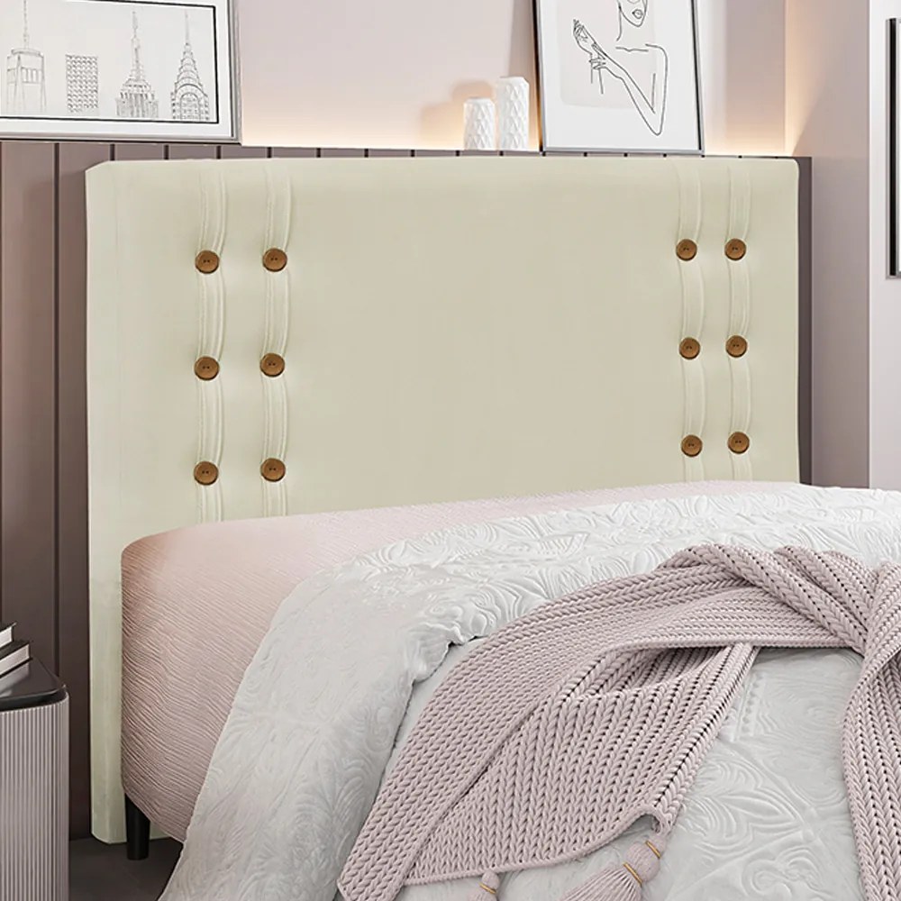 Cabeceira Decorativa Casal 1,40M Kors Veludo Bege G63 - Gran Belo