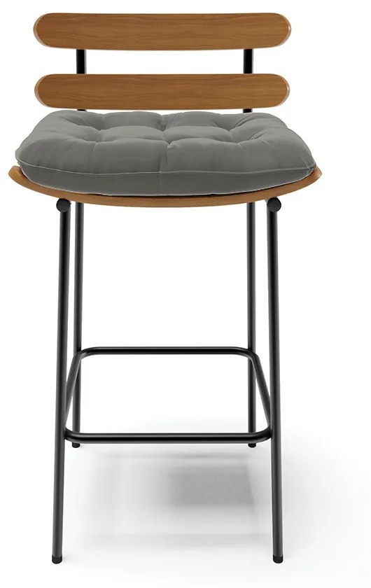 Kit 04 Banquetas Costela Suede Grafite Base Metálica Preto - DRossi