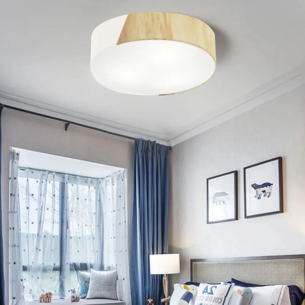Plafon Luminária de teto decorativa para casa, Md-3076 nórdicas em tecido e madeira 3 lâmpadas com difusor em poliestireno - Rustico-Bege