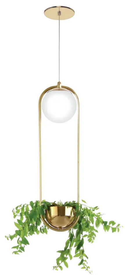 Pendente C/ Globo C/ Cachepô 12X15X52Cm Metal E Vidro 1 X G9 Globo Ø12... (CAFÉ / COBRE BRILHO, FOSCO)