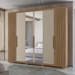 Guarda Roupa Casal 260cm Com Espelho Gaia Carvalho/Fendi Z17 - Mpozena
