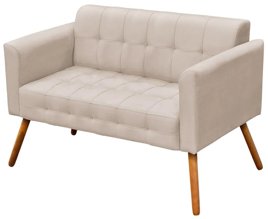 Kit 01 Namoradeira e 02 Poltronas Giratória Elisa Suede Base Madeira MM30 D'Rossi - Bege