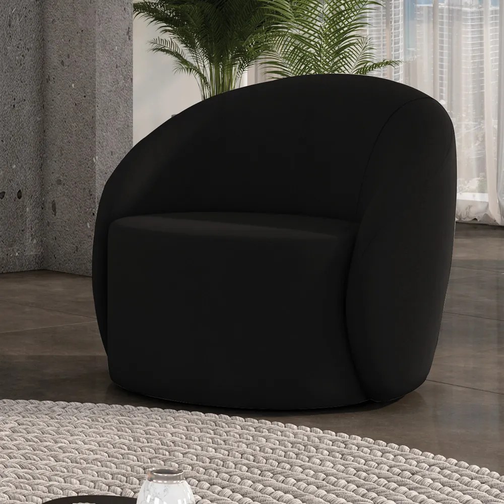 Poltrona Decorativa Orgânica Giratória Lua Suede D03 - D'Rossi - Preto