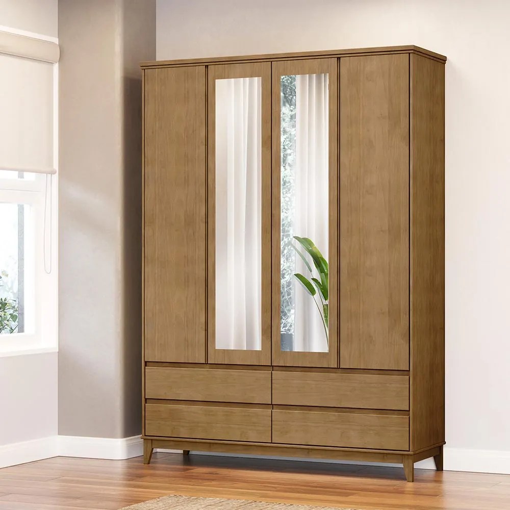 Guarda Roupa MDF 4 Portas Cullen 4 Gavetas Freijó G74 - Gran Belo
