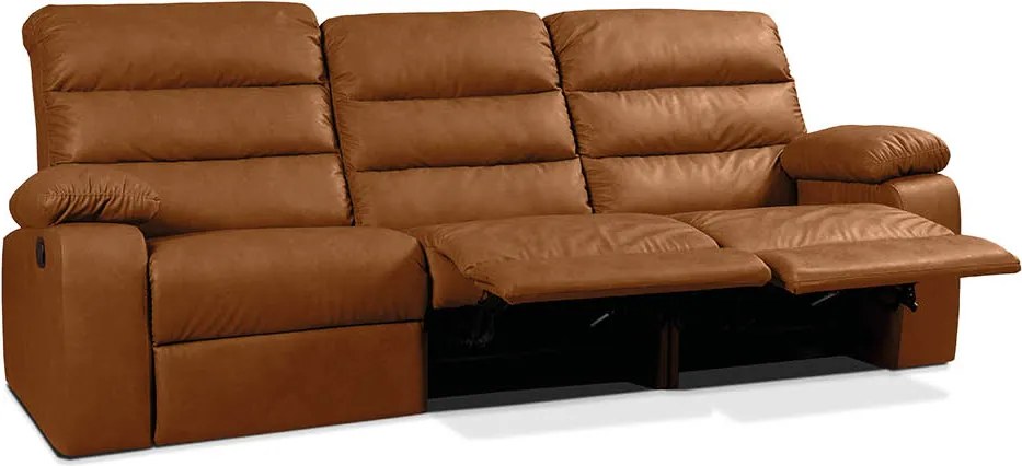 Sofá 3 Lugares Reclinável Retrátil 183cm Naaman Sintético PU Nozes K01 - D'Rossi