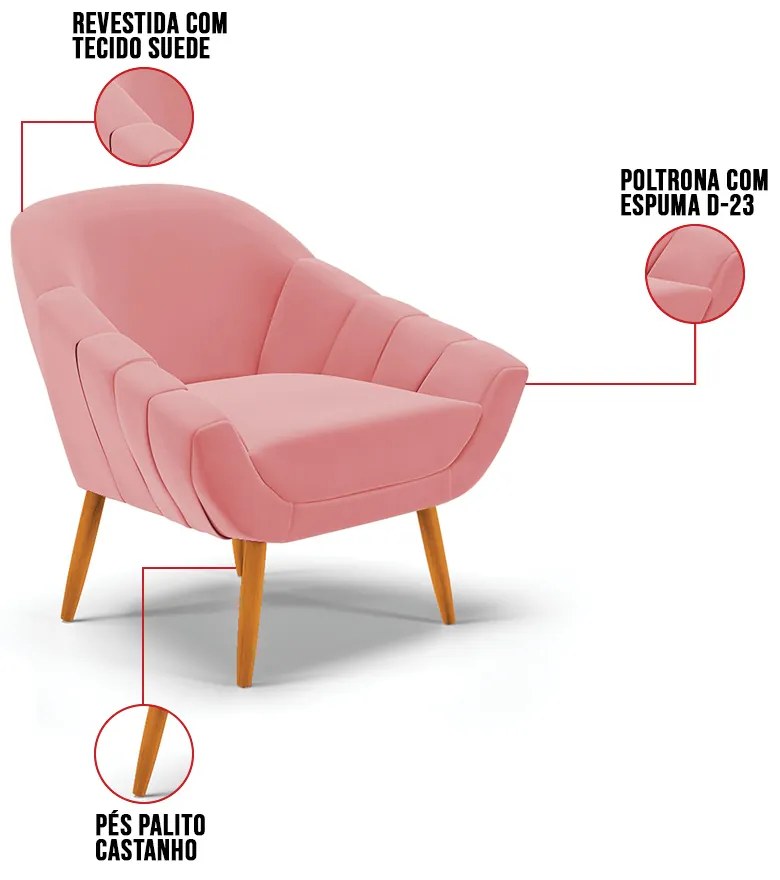 Kit 01 Namoradeira 02 Lugares e 02 Poltronas Giovana Suede Pés Palito Castanho D03 - D'Rossi 



 - Rose