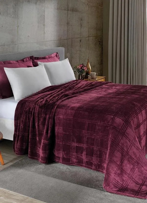 Cobertor Flannel Bordô Casal 1 Peça