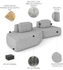 Sofá Ilha 275cm 2 Módulos Sala de Estar Moby Boucle Grafite Z08 - Mpoz