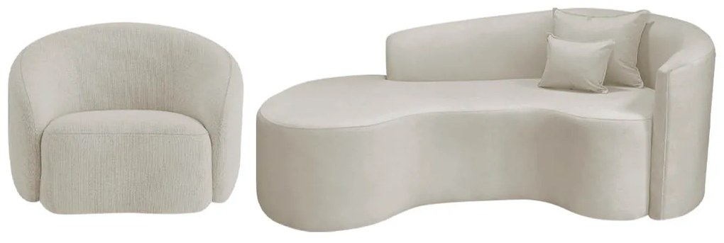 Kit Recamier Curvo Sala de Estar Inglaterra 180cm Lado Esquerdo e Poltrona Orgânica Luxo Amore Linho