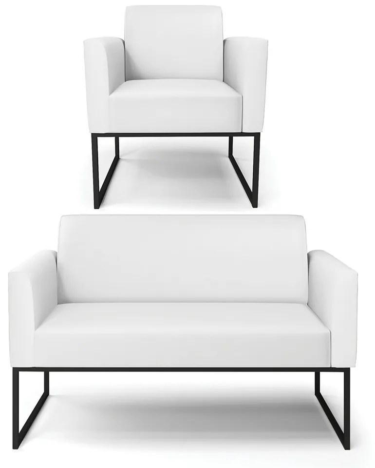 Sofá Namoradeira com Poltrona Base Industrial Preto Marisa Corino D03 - D'Rossi - Branco