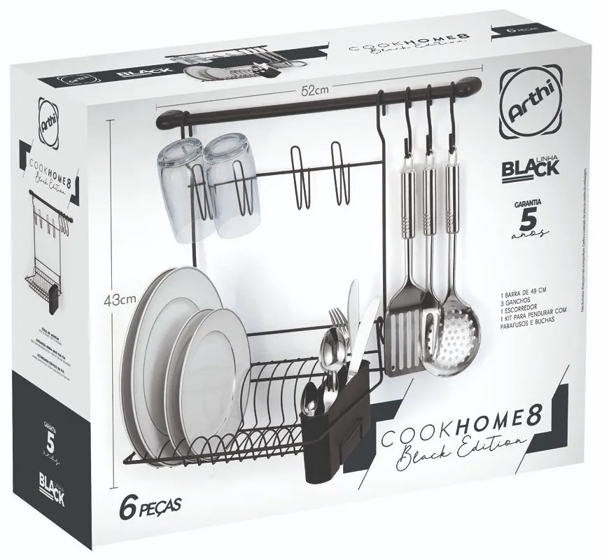 Suporte Para Louça e Utensílios de Cozinha Cook Home 8 - Preto