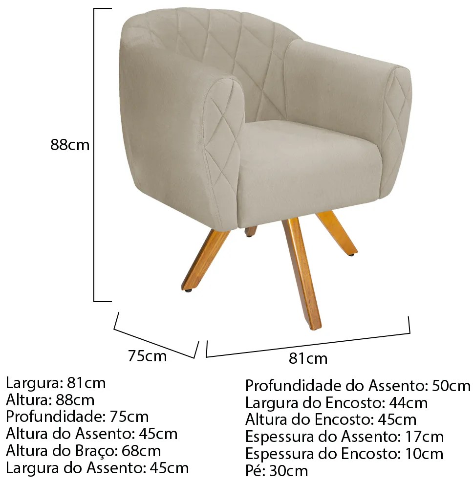 Kit 02 Poltronas Grazi Base Giratória de Madeira Suede - ADJ Decor