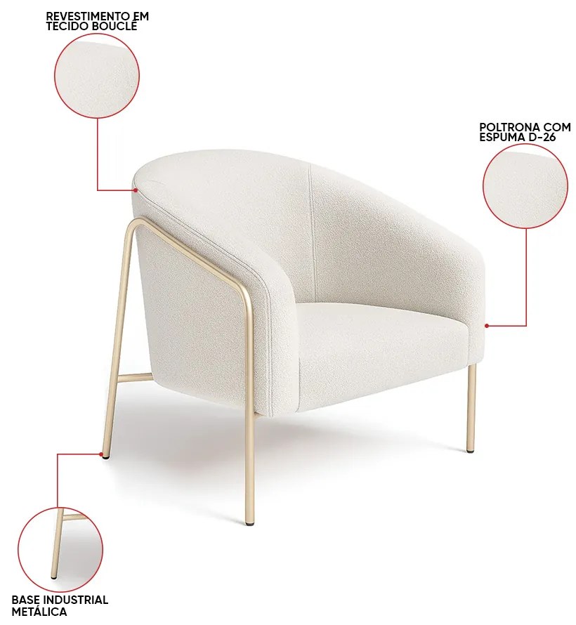 Poltrona Sala Industrial Alta Champanhe Stella Bouclê D03 - D'Rossi - Cinza