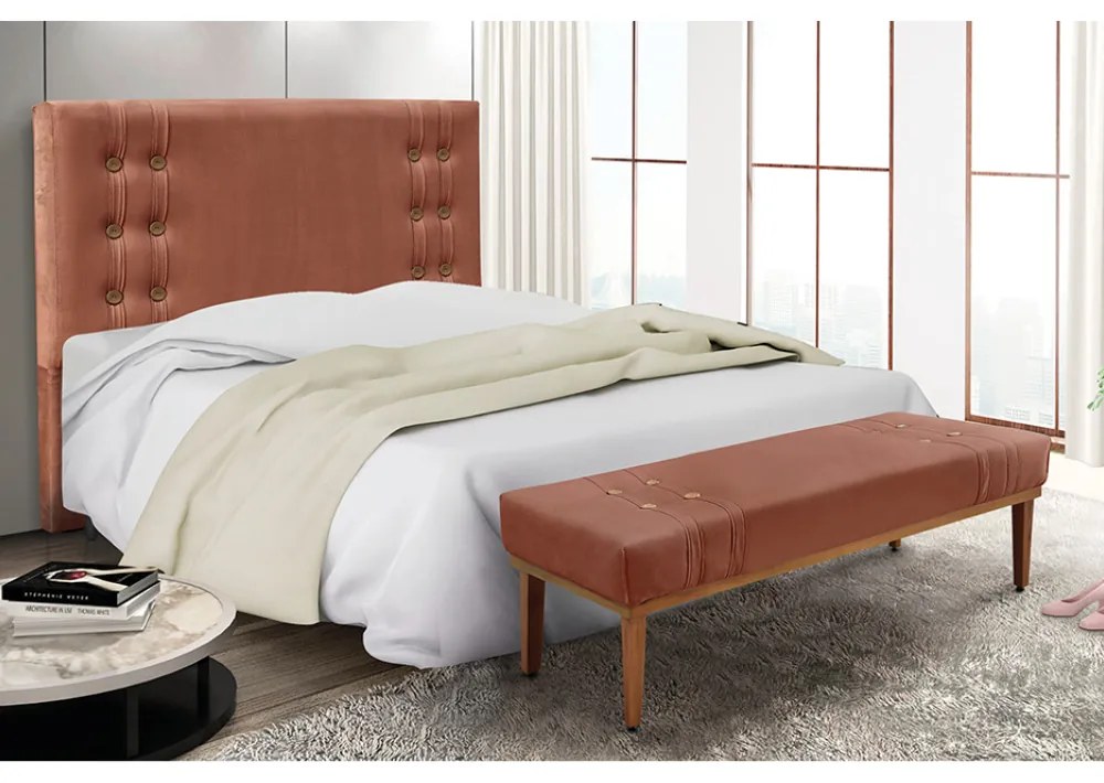 Cabeceira Cama Box Casal 140cm e Recamier Gênova Veludo S04 - D'Rossi - Cobre
