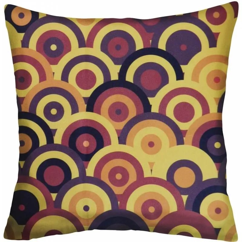 Capa de Almofada Suede Suprema em Tons Amarelo e Preto - Círculos Ligados - 50x50cm