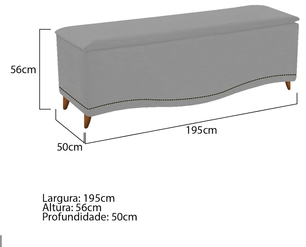 Calçadeira Estofada Yasmim 195 cm King Size Corano Cinza - ADJ Decor