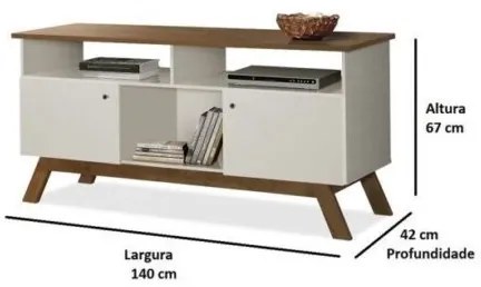 Rack Para TV Amsterdã Off White Com Madeira - Tebarrot Móveis