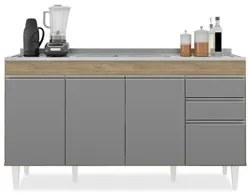 Balcão Gabinete com Pia Inox 150cm Marrocos Castanho/Cinza - Lumil